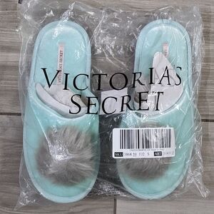 Victoria Secret Mint Green Pom Pom Slippers